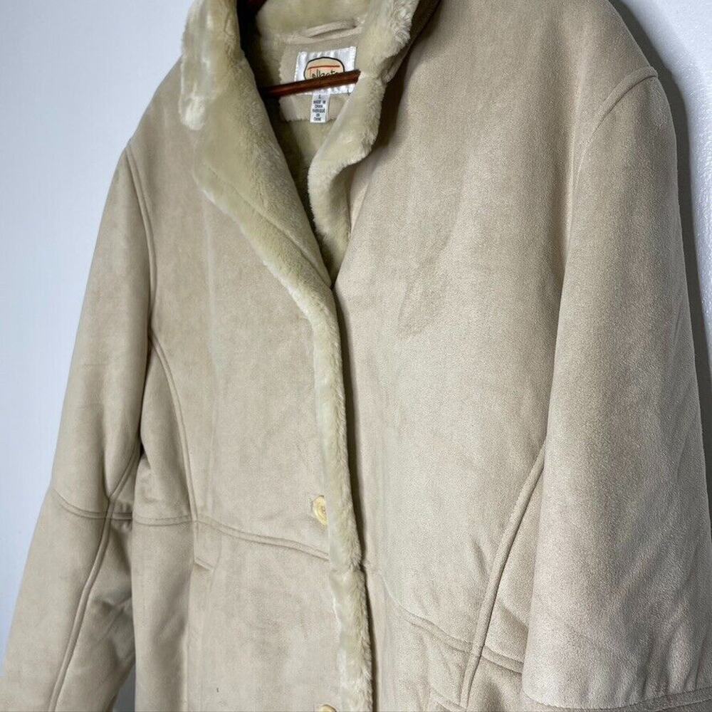 Talbots Shearling Faux Suede Fur Coat Long Sleeve Beige Large Jacket